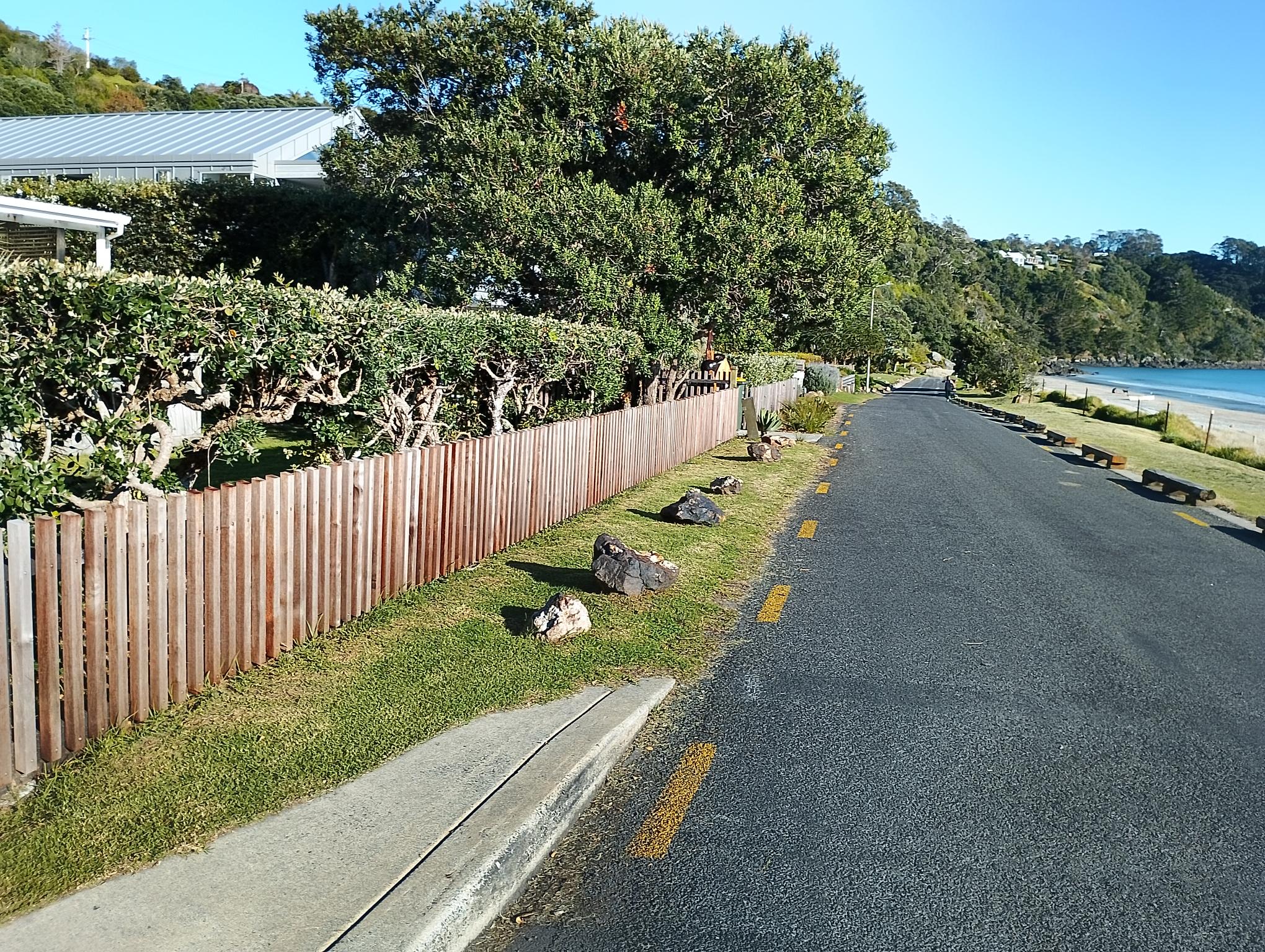 New timber fence installed along a coastal roadside boundary